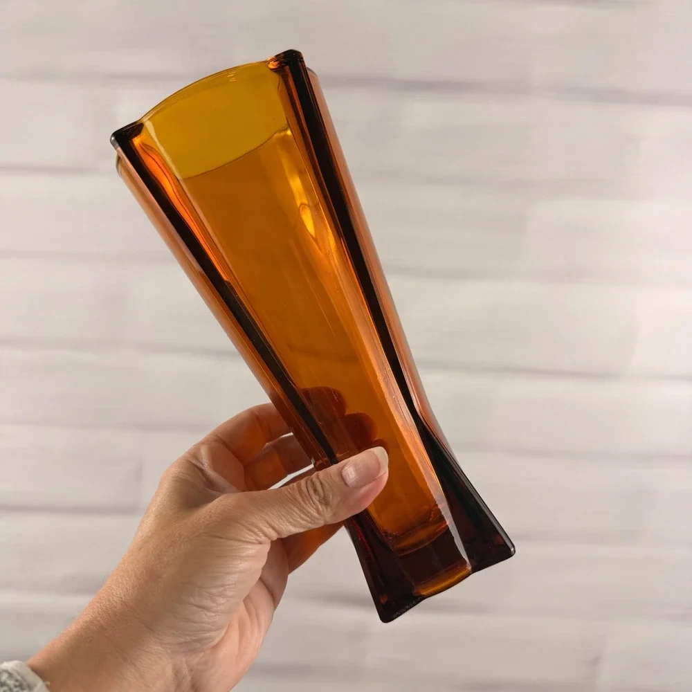 Anchor Hocking Rocket Vase Amber Glass Mid Century Modern 9